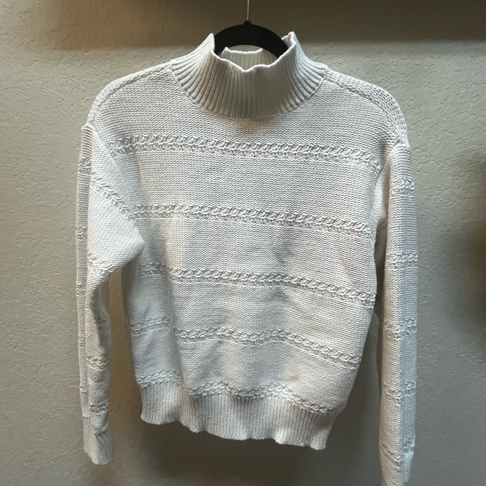 Ann Taylor White Cowl Turtleneck Sweater with Textured Knit